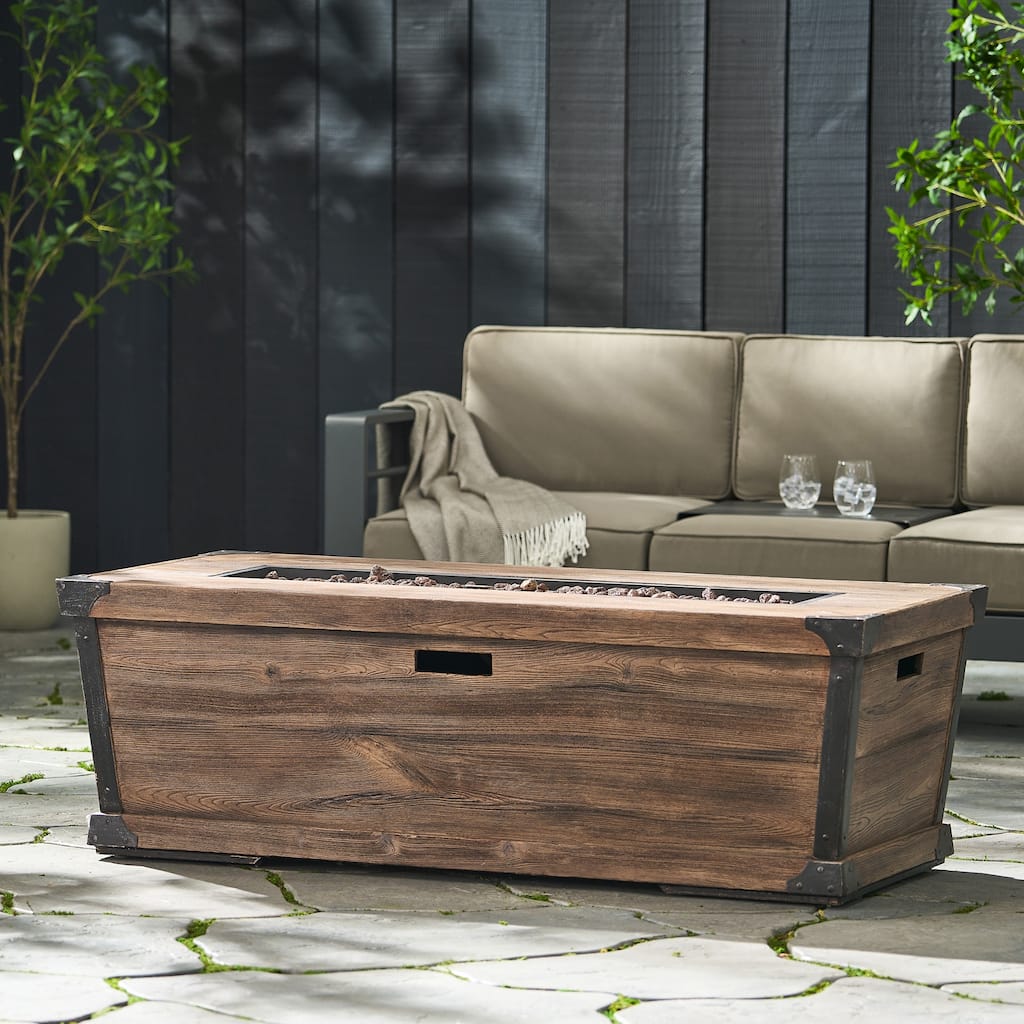 56 in. W x 26.25 in. D x 18.75 in. H Rectangle Propane Burning Outdoor Fire Pit in Brown