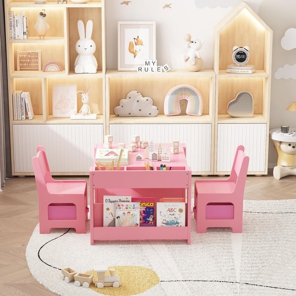 slide 2 of 20, Kids Art Table and Chair Set, 3 in 1 Activity Table with 2 Chairs Pink