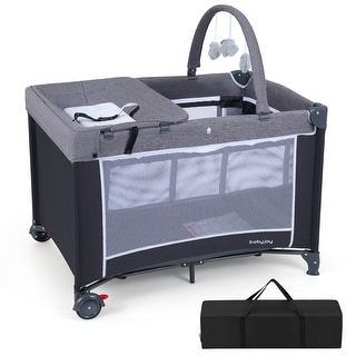 Gymax 3 in 1 Pack & Play w/ Toy Bar Diaper Changing Table w/ Safety