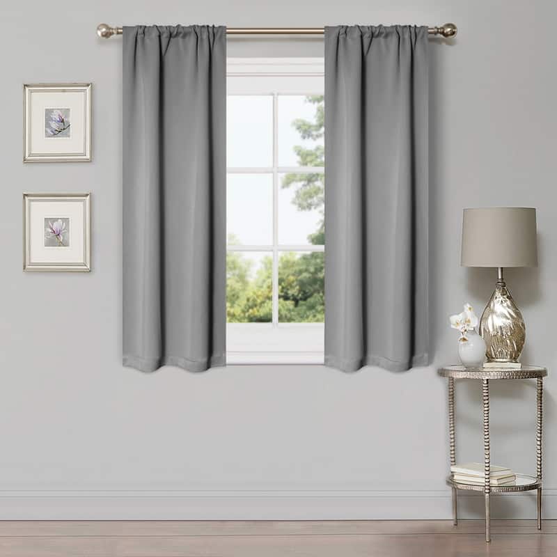Superior Modern Solid Washable Room Darkening Curtains, Set of 2 Panels - 4PC- 26" x 63" - Silver