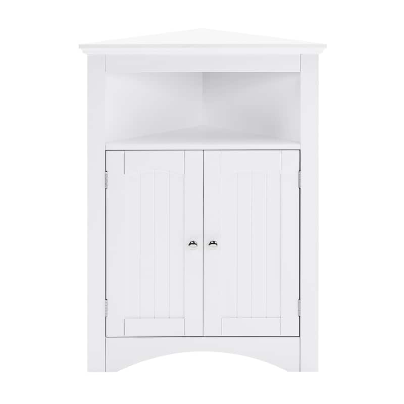 Roomfitters Corner Storage Cabinet with Doors and Open Shelf, Free Standing Sideboard Cabinet for Bathroom, Kitchen, or Entryway