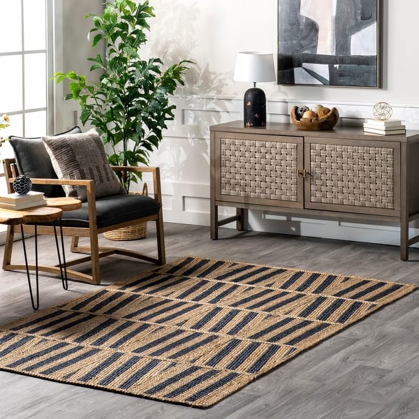 slide 1 of 1, Nuloom Nalle Tilted Stripes Jute Area Rug.