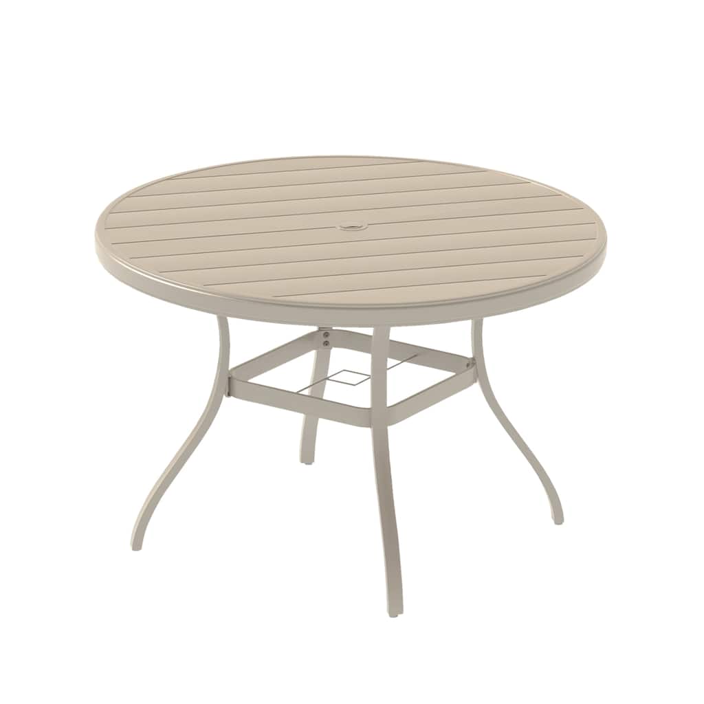 Outdoor Round Patio Dining Table for 4-6, All Weather Metal Dining Table with Umbrella Hole for Deck Lawn Garden Backyard
