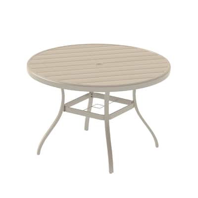 Outdoor Round Patio Dining Table for 6-7, All Weather Metal Dining Table with Umbrella Hole