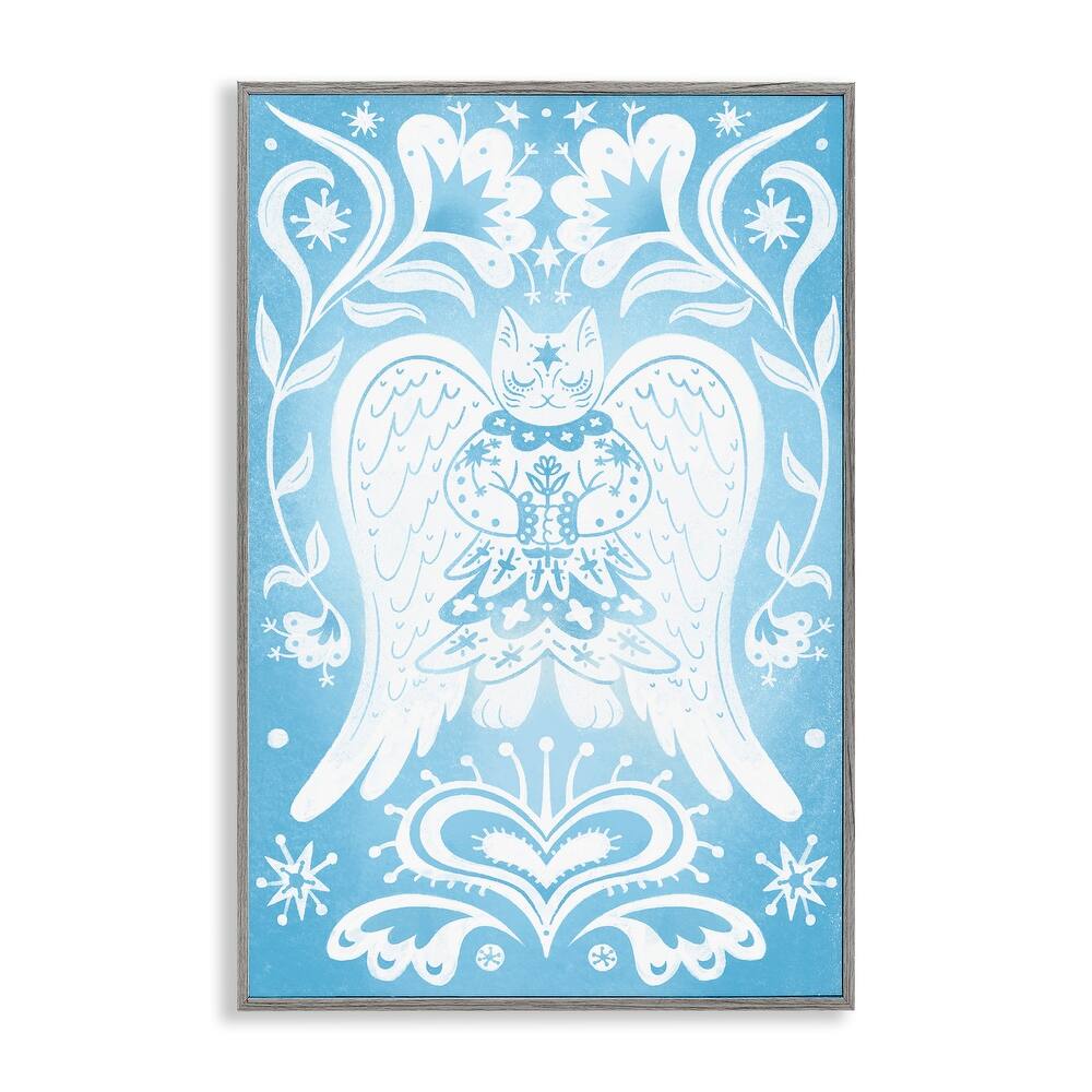 Stupell Symmetrical Patterned Angel Cat Framed Giclee Art Design By Hannah Moren