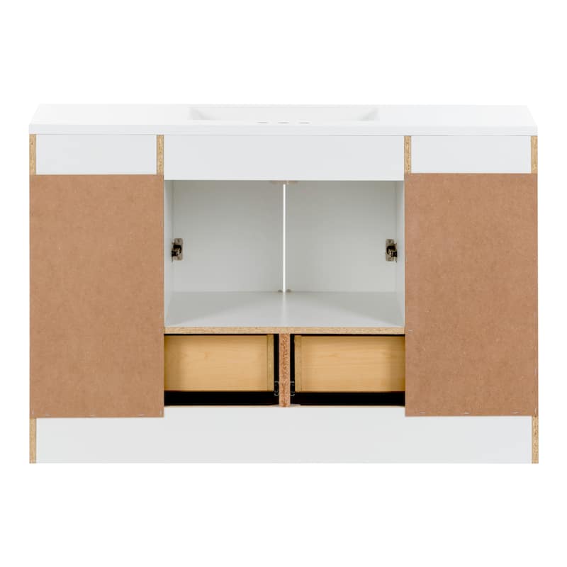 Spring Mill Cabinets Emlyn 48.5" Bathroom Vanity With Shelves, Drawers, and White Sink Top