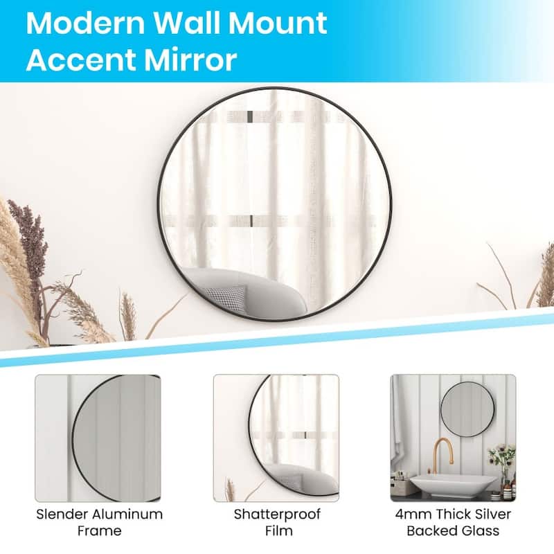 Accent Wall Mount Mirror with Aluminum Frame - Round Wall Mirror