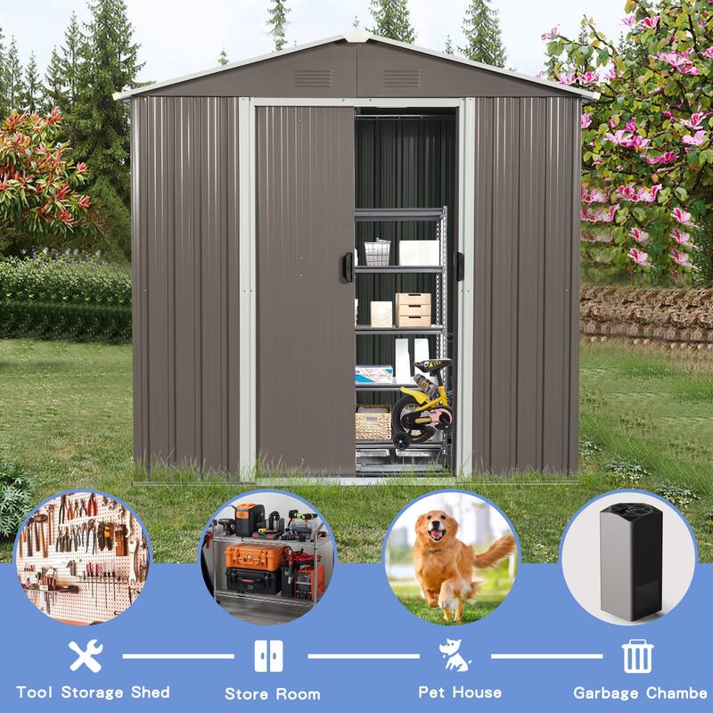 8 ft. x 4 ft. Outdoor Galvanized Metal Storage Shed with Sliding Door