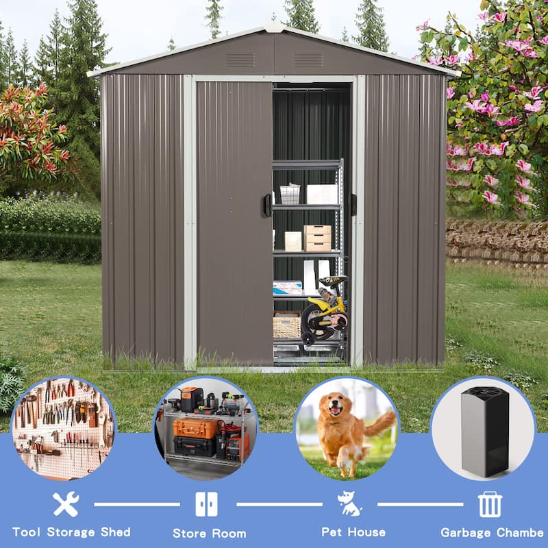 Waterproof Garden Shed Tool Shed Pet Shed Rust-resistant Metal Storage Shed with Lockable Sliding Door