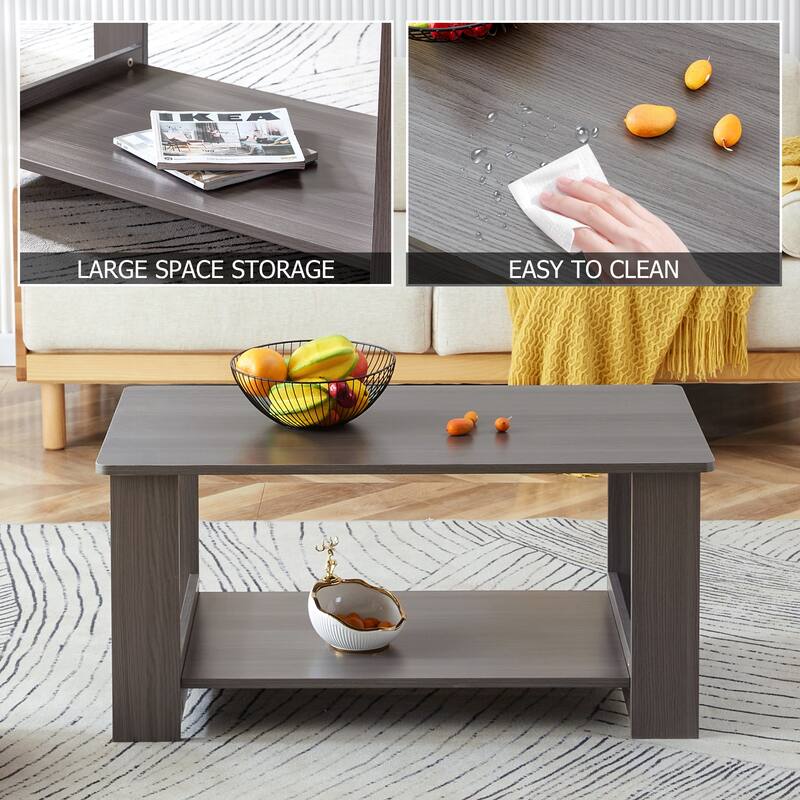 35.4" Modern Rectangular Coffee Table with Storage Shelf for Living Room, Bedroom and Study Room