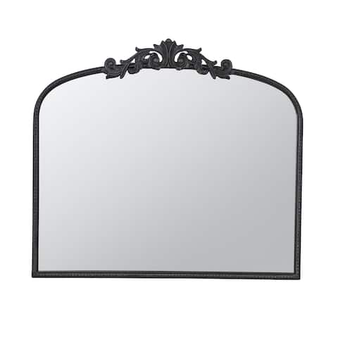 Kea 41 Inch Wall Mirror, Black Curved Arched Metal Frame, Baroque Design