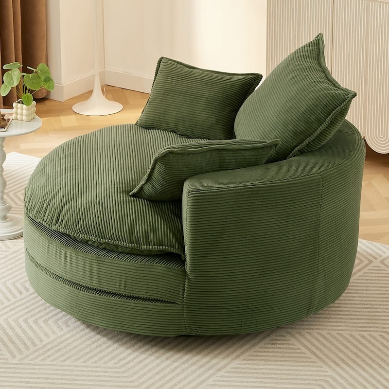 360° Swivel Sofa Chair Accent Barrel Chair with Dual-layer Cushion Design and 3 Removable Pillows