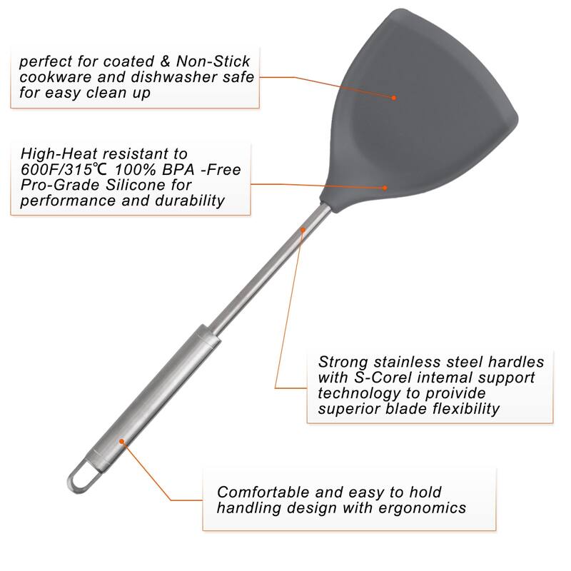 Silicone Turner Spatula Heat Resistant Non-scratch - 14.6" x 3.9"(L*W)