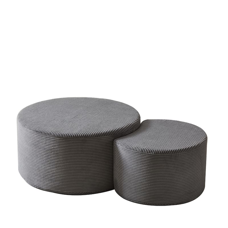 Modern Nesting Coffee Table Set of 2 – Round Upholstered Ottoman-Style Tables for Living Room, No Assembly Required‌