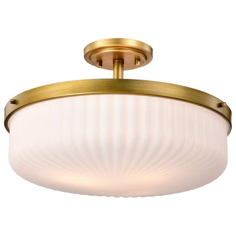 Solara Semi Flush Mount Natural Brass Finish Frosted Ribbed Glass - Natural Brass