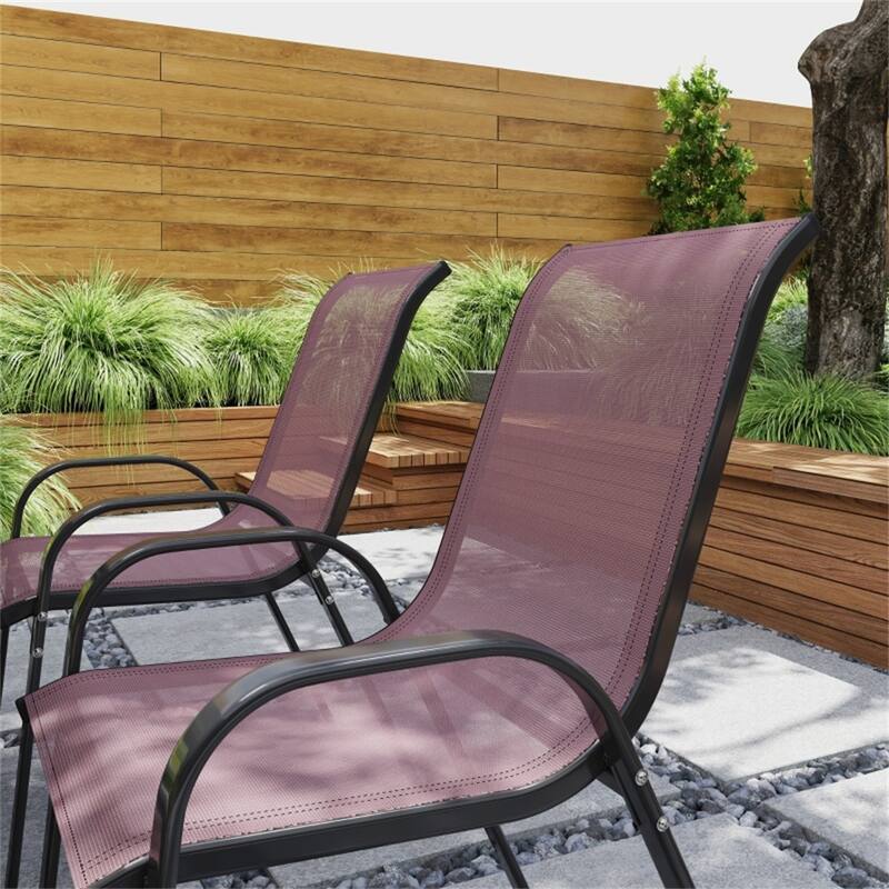Black Steel Outdoor Dining Chairs Set of 4 with Mesh and Stackable Design - 21.3" W x 28" D x 36.6" H