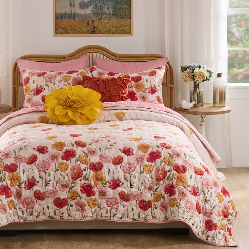 Greenland Home Fashions Breeze Poppy Print Quilt Set