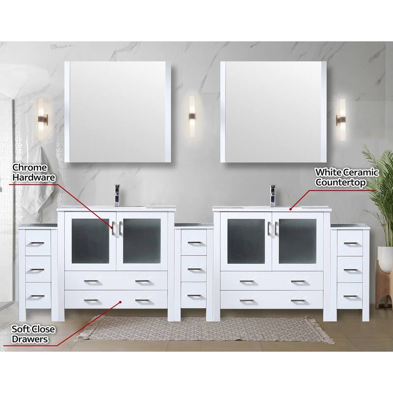 Volez Bath Vanity with Side Cabinets, Ceramic Top & Sink