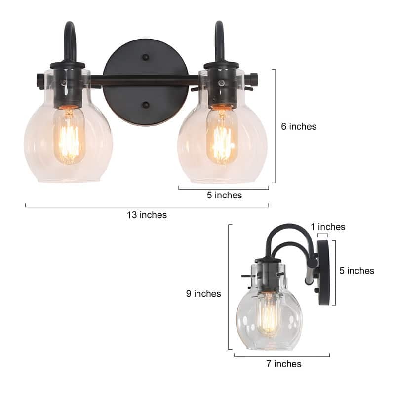 Modern 2-light Black Bathroom Vanity Lights Linear Glass Bell Wall Sconces