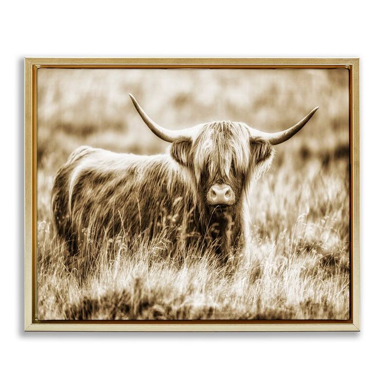 Stupell Vintage Cow In Pasture Animal Photo Floater Frame - Brown