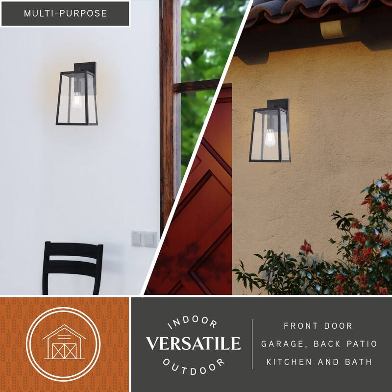 VAXCEL Sutton 1-Light Matte Black Wall Light, Clear Seeded Glass, Use for Exterior Porch Patio Front Door or Garage