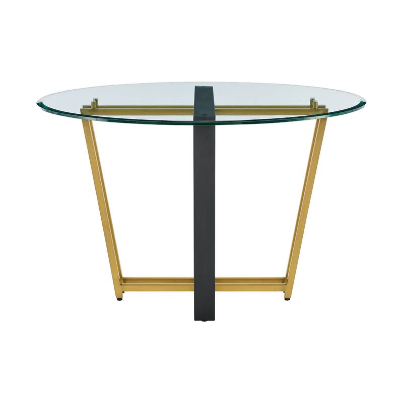 Sanaya Dining Table, 48 Inch Glass Top, Gold Steel, Black Iron - Gold, Black, Clear