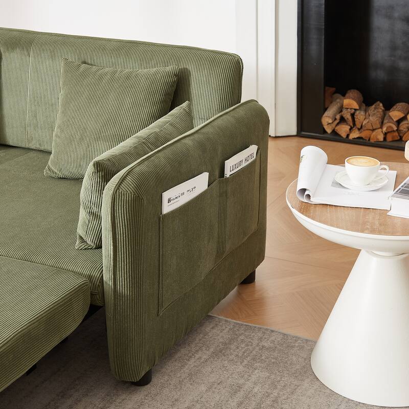 FX'' 66 Inch Sleeper Sofa Bed 3-in-1 Adjustable Sleeper with Pullout Bed 4 Pillows and Side Pockets