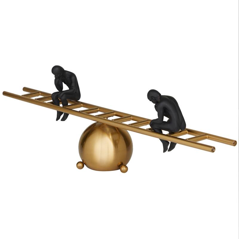 Metal People Thinking Sculpture with Balancing Ladder - Gold - Roche River Decor - 5"W x 27"L x 8"H