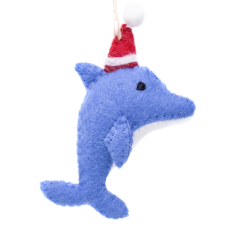 Dolphin Santa Handmade Felt Ornaments, Set of 2