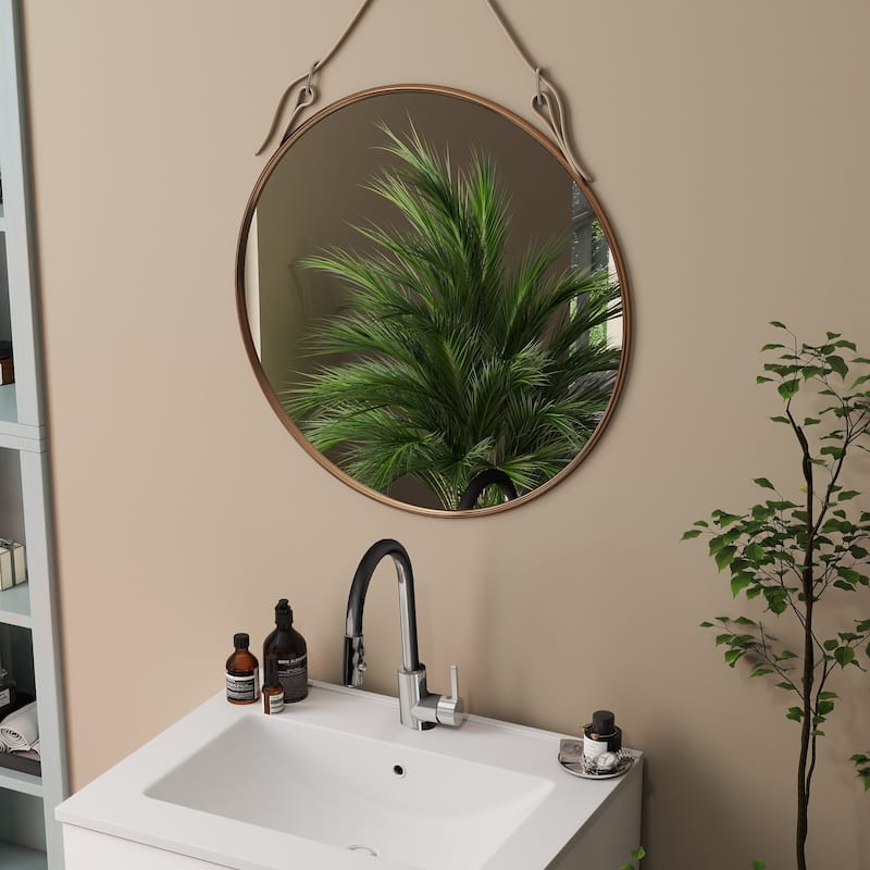 GDFStudio - 24-Inch Gloss Wall-Mounted Bathroom Vanity with Double Drawers Ceramic Sink, and Aluminium Frame
