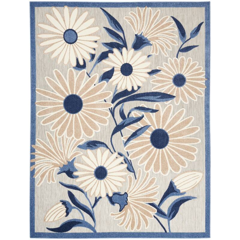 Nourison Alice Indoor/Outdoor Floral Area Rug. - Blue/Grey - 3'6"x5'6"