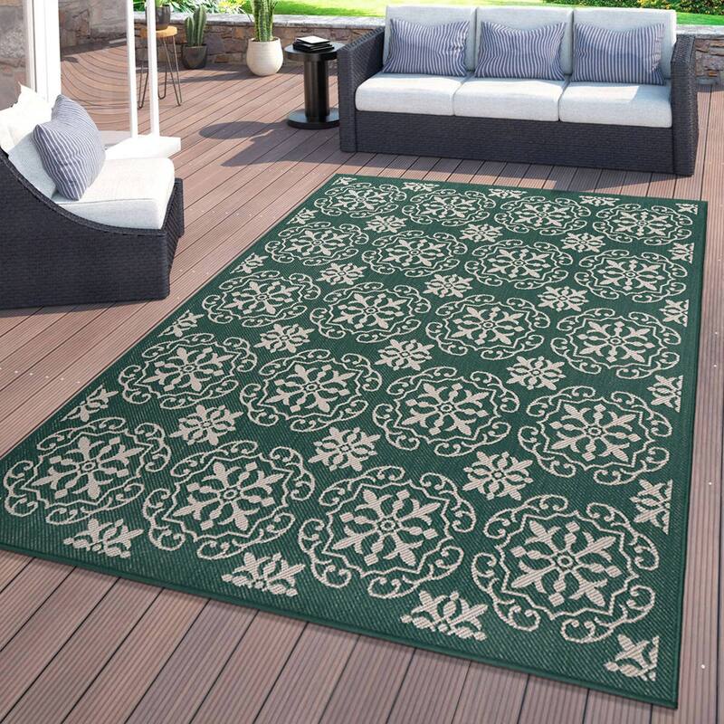 World Rug Gallery Transitional Geometric Textured Flat Weave Indoor/Outdoor Area Rug