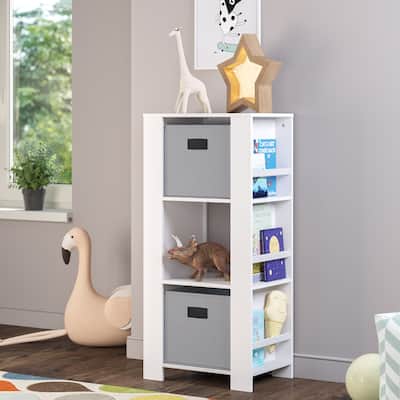 RiverRidge Kids Bookshelf and Toy Organizer Tower with 3 Cubbies and 6 Bookracks for Playroom, Nursery, and Reading Nook