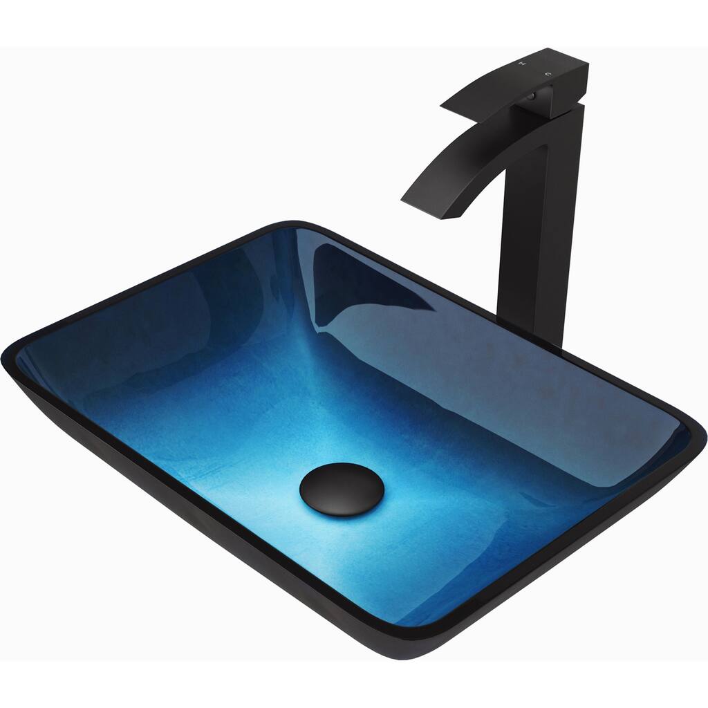 Vigo 18-1/4" Glass Bathroom Vessel Sink with Duris Single Hole