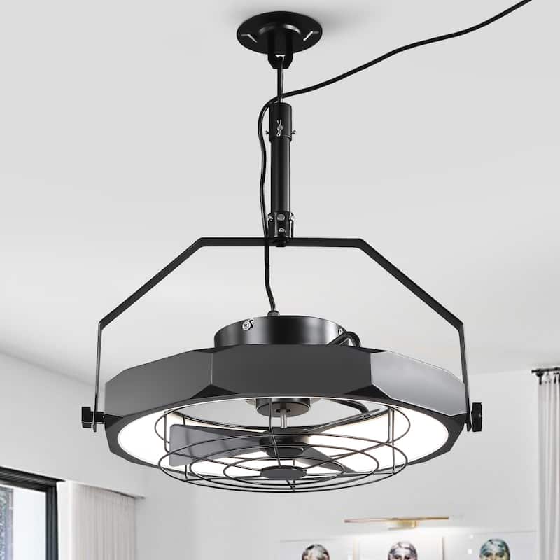 20" Industrial Black Integrated LED Caged Ceiling Fan Wall Mounted Fan with Light