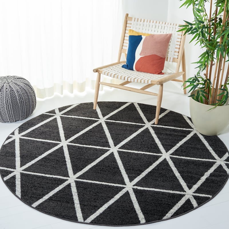 SAFAVIEH Adirondack Wako Vintage Oriental Rug - 6' Round - Black/Ivory
