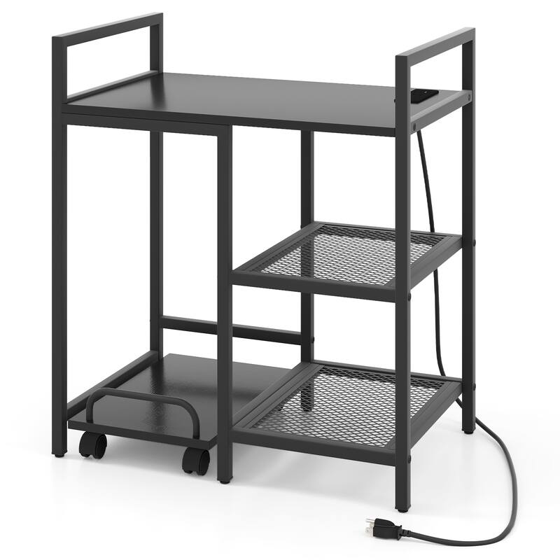 Gymax 25'' x 16'' 3-Tier Printer Table w/ Storage Shelves Wheels for