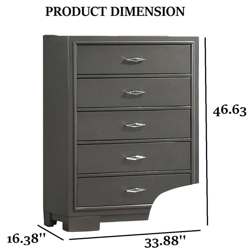 Contemporary 5-Drawer Chest with Acrylic Handles & Bracket Feet, Metallic Grey