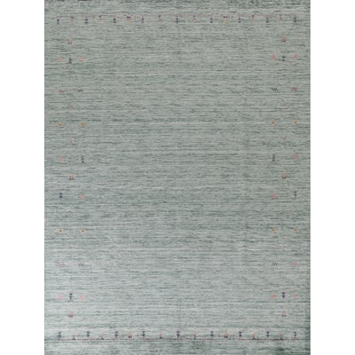 Striped Green Gabbeh Oriental Area Rug Handmade Wool Carpet - 8'0"x 9'11"