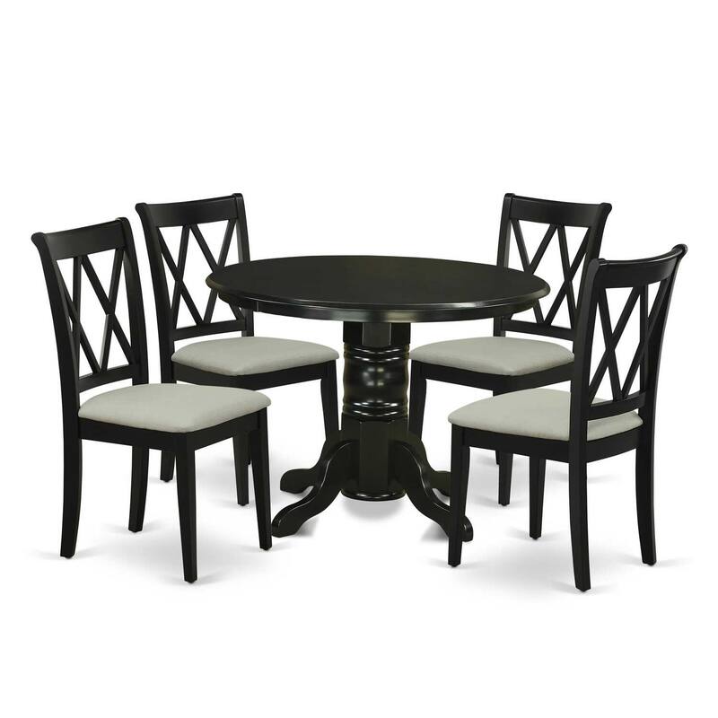 HomeStock 5-Piece Round Black Finish Solid Wood Top Dining table with 4-Chairs with Cross Back
