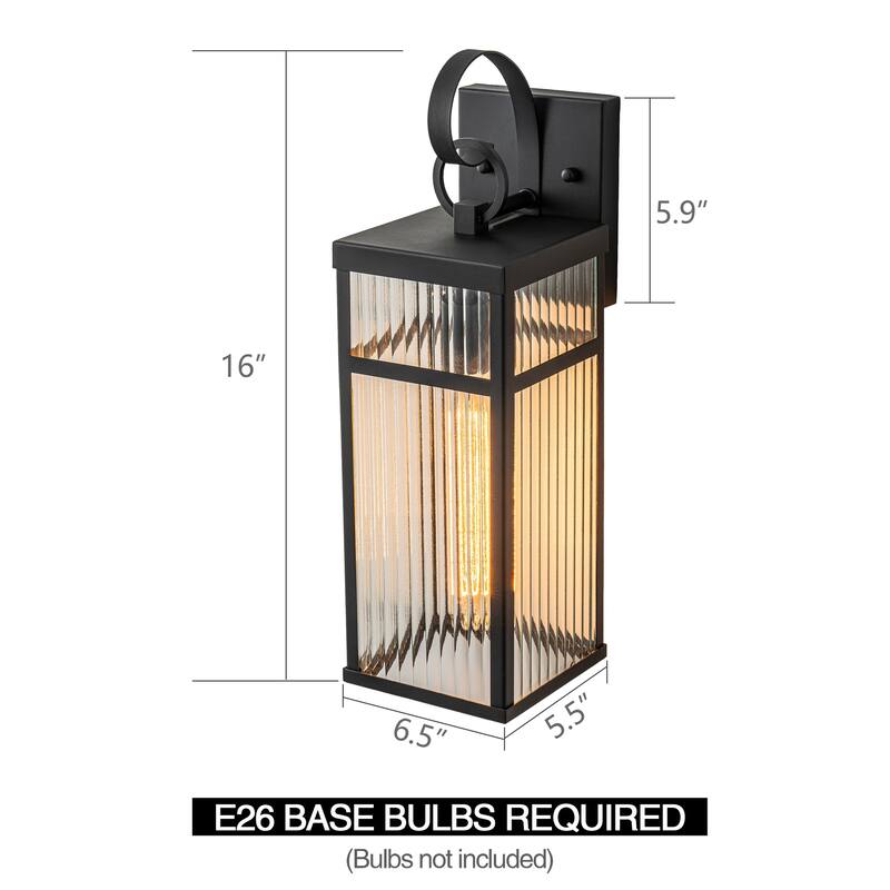 Black Outdoor Wall Lantern with Striped Glass
