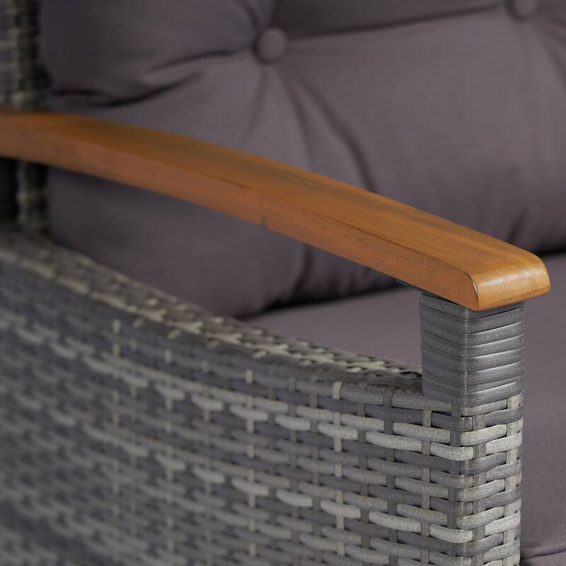 3-Piece Outdoor Wicker Seating Set with Round Coffee Table and Removable Cushions - 26"W x 27.6"D x 31.1"H