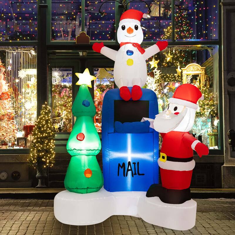 Costway 6FT Inflatable Christmas Lighted Mailbox Santa Claus Snowman - See Details - Multi