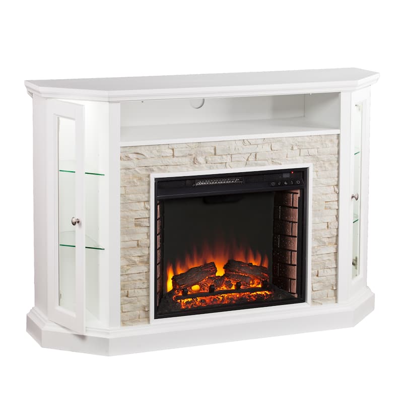 SEI Furniture Ratner Faux Stone Fresh White Corner Convertible Fireplace