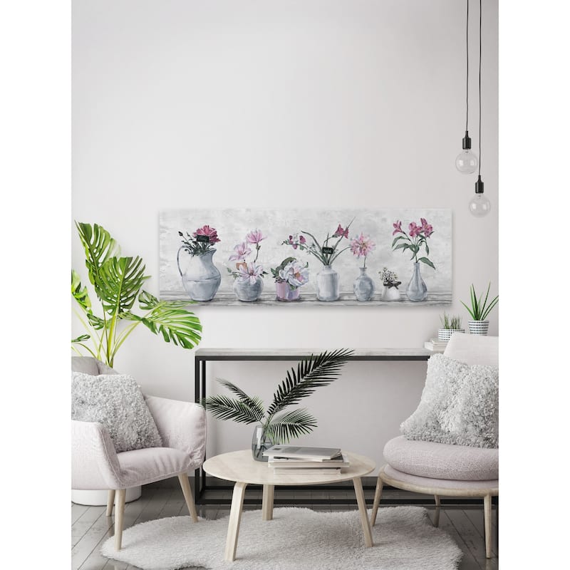 'Blooming Pink Flowers' Painting Print on Wrapped Canvas