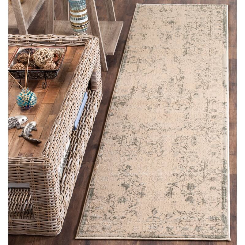 SAFAVIEH Brilliance Ditsa Vintage Boho Distressed Oriental Rug - 2'2" x 8' Runner - Cream/Light Blue