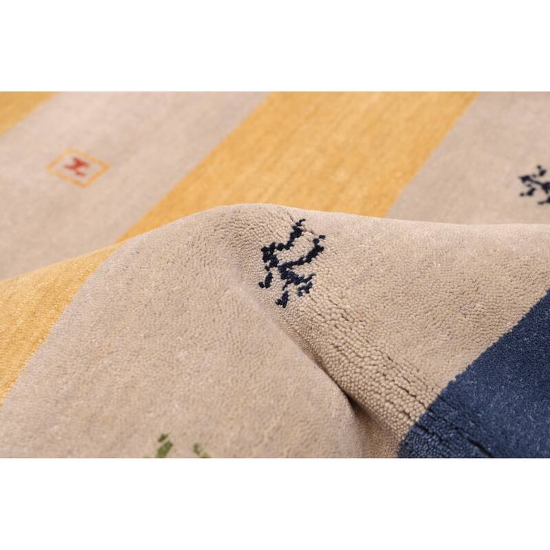 ECARPETGALLERY Hand Loomed Kashkuli Gabbeh Grey, Navy Wool Rug - 6'7 x 9'9