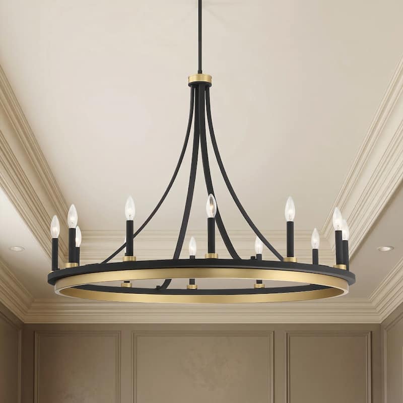 Acroma 12-light 40In Modern Farmhouse Large Empire Chandelier - Black & Brass