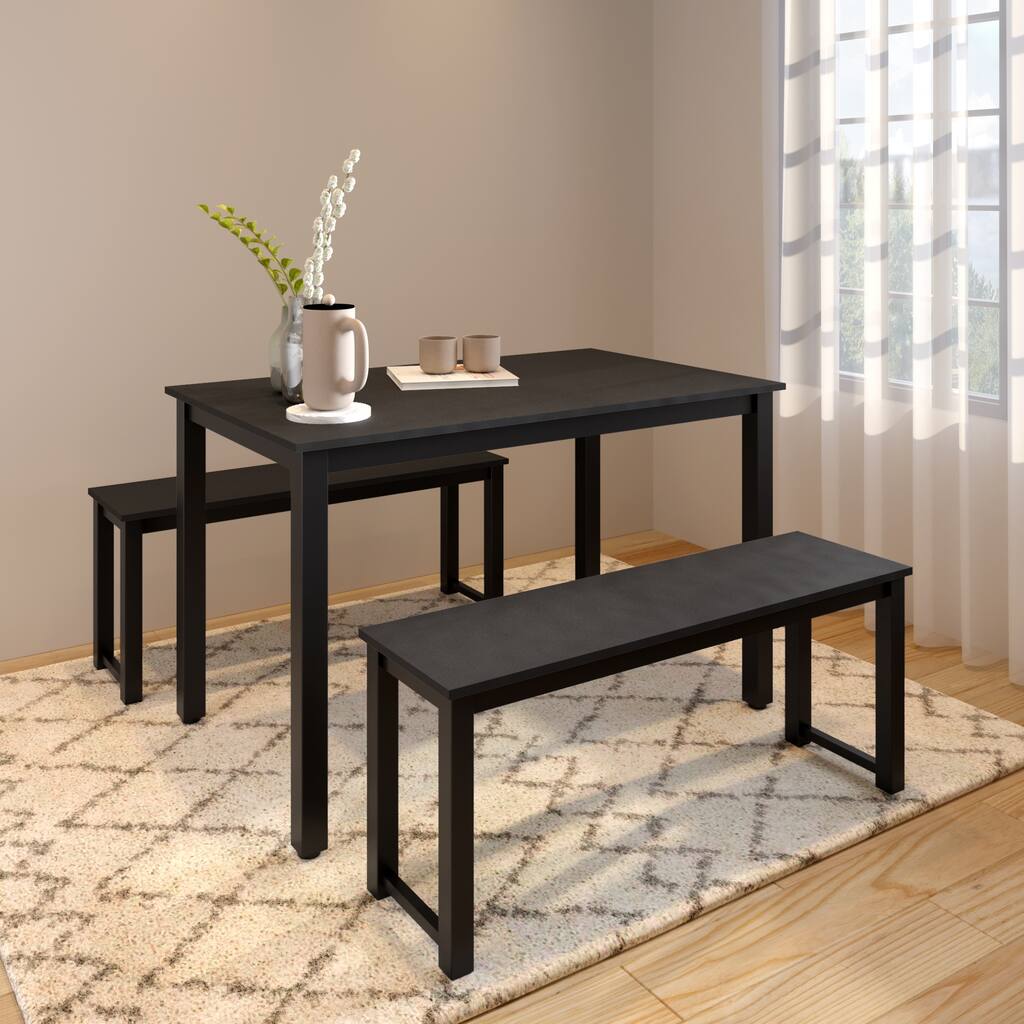 One table two benches 3 pieces dining table sets