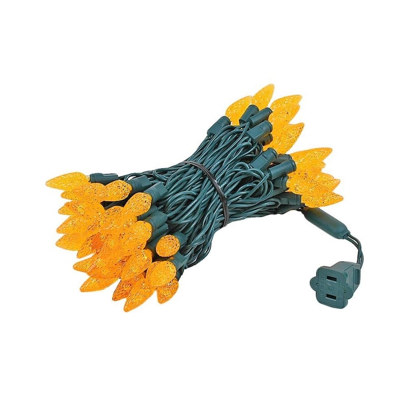 70 Light C6 LED Christmas Mini Light Set, Green Wire, 24 Feet - Orange